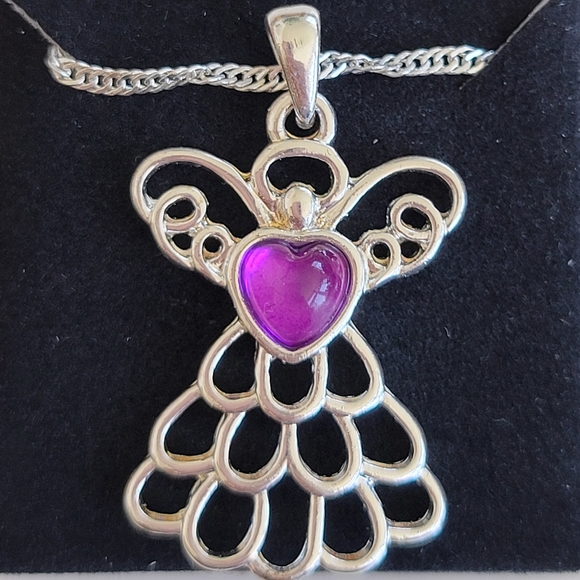 Avon Jewelry - Avon | Mary February Birthstone Angel Necklace Amethyst Color